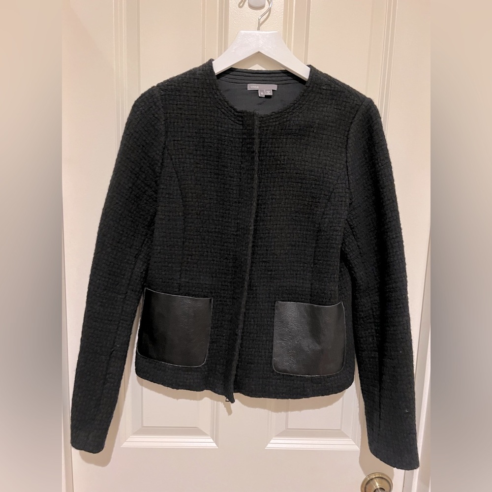 Vince zip up blazer with leather pockets